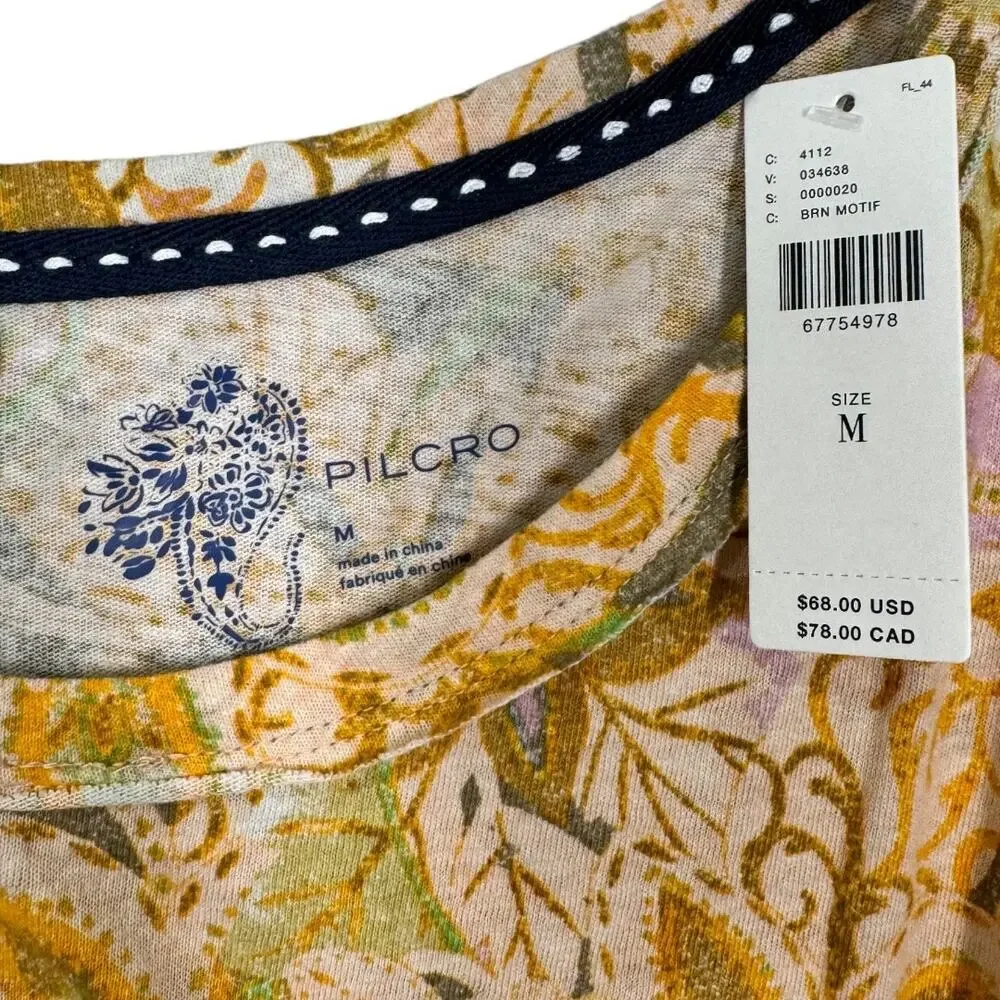 Anthropologie Pilcro Split Back Swing Tee Medium New Paisley Floral Print Yellow - Picture 6 of 7